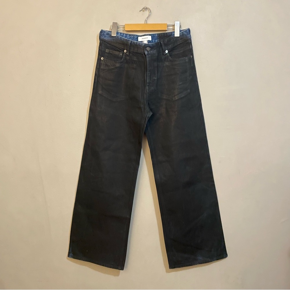 H&M Edition Blue Denim Wide Leg Jeans with Black Wax Coating – Size 4 Like New - Picture 2 of 16